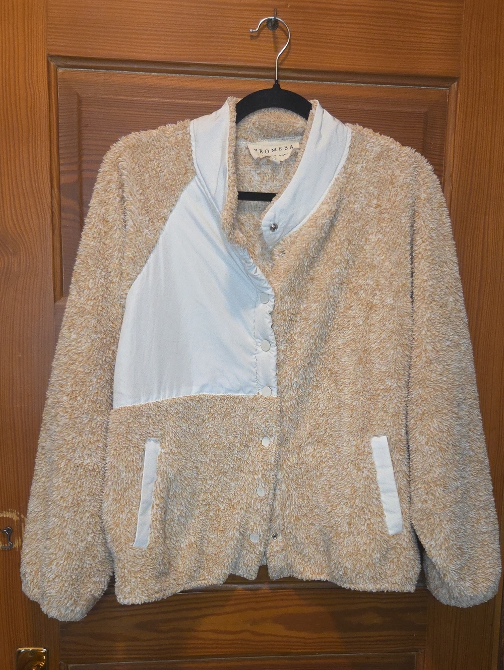 Promesa Beige Teddy Jacket with Ivory Panel - Women’s Cozy Sherpa Coat